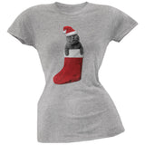 Christmas Stocking Cat Black Juniors T-Shirt