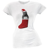 Christmas Stocking Cat Black Juniors T-Shirt