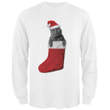 Christmas Stocking Cat Grey Adult Long Sleeve T-Shirt
