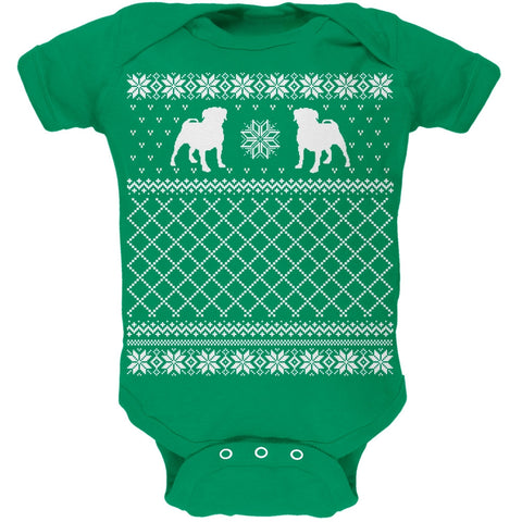 Pug Ugly Christmas Sweater Green Soft Baby One Piece