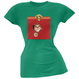Christmas Present Cat Black Soft Juniors T-Shirt