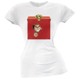 Christmas Present Cat Black Soft Juniors T-Shirt