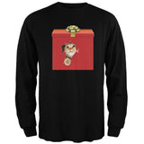 Christmas Present Cat Black Adult Long Sleeve T-Shirt