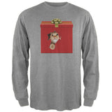 Christmas Present Cat Black Adult Long Sleeve T-Shirt