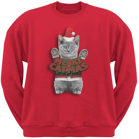 Merry Catmas Santa Christmas Cat Red Crew Neck Sweatshirt