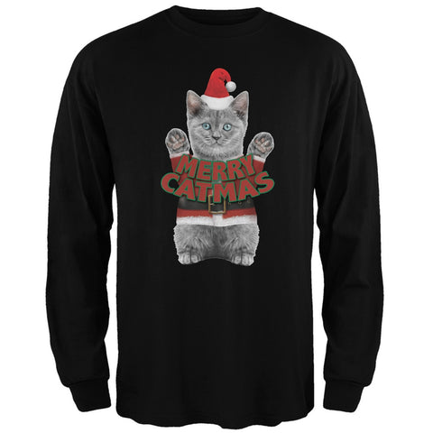 Merry Catmas Santa Christmas Cat Black Adult Long Sleeve T-Shirt