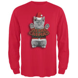 Merry Catmas Santa Christmas Cat Black Adult Long Sleeve T-Shirt