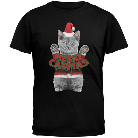 Merry Catmas Santa Christmas Cat Black T-Shirt