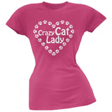 Crazy Cat Lady Paw Heart Pink Soft Juniors T-Shirt