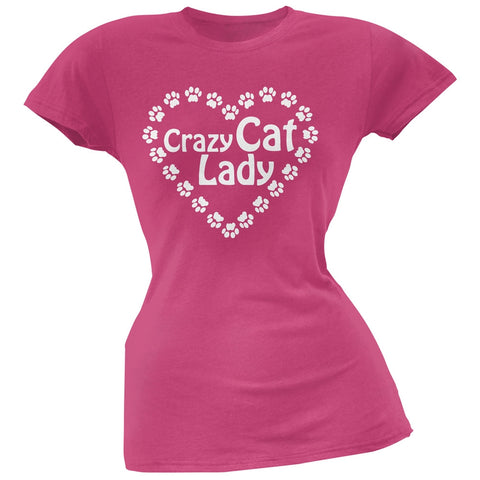 Crazy Cat Lady Paw Heart Pink Soft Juniors T-Shirt