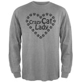 Crazy Cat Lady Paw Heart Black Adult Long Sleeve T-Shirt