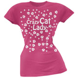 Crazy Cat Lady Paw Prints Pink Soft Juniors T-Shirt