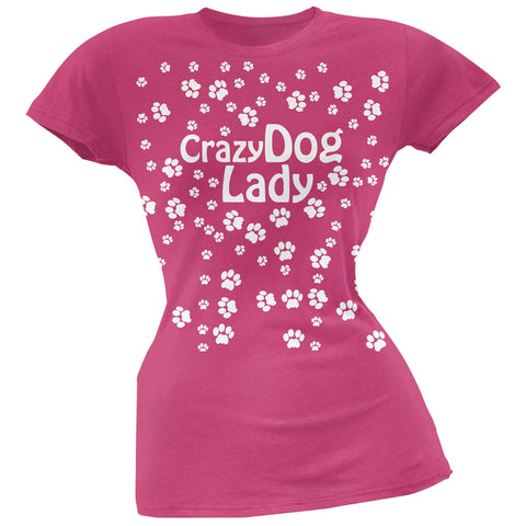 Crazy Dog Lady Paw Prints Pink Soft Juniors T-Shirt