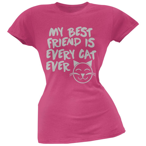 My Best Friend Is Every Cat Ever Pink Soft Juniors T-Shirt