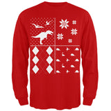 Dinosaurs Festive Blocks Ugly Christmas Sweater Black Adult Long Sleeve T-Shirt
