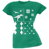 Dinosaurs Festive Blocks Ugly Christmas Sweater Black Soft Juniors T-Shirt