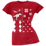 Dinosaurs Festive Blocks Ugly Christmas Sweater Black Soft Juniors T-Shirt