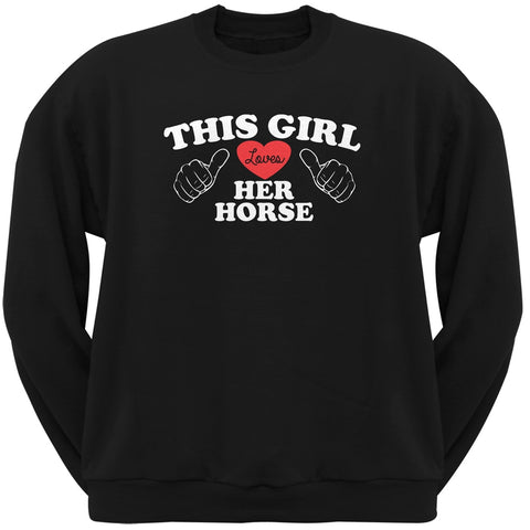 This Girl Loves Her Horse Black Adult Crew Neck Sweatshirt