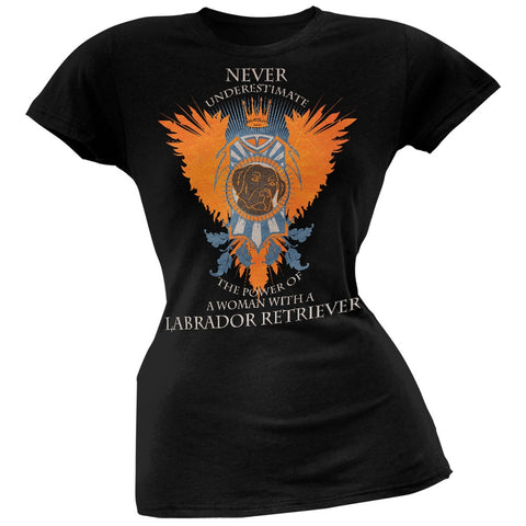 Never Underestimate Woman Power Labrador Juniors Black T-Shirt