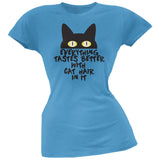 Everything Tastes Better With Cat Hair In It  Blue Soft Juniors T-Shirt
