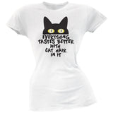 Everything Tastes Better With Cat Hair In It  Blue Soft Juniors T-Shirt