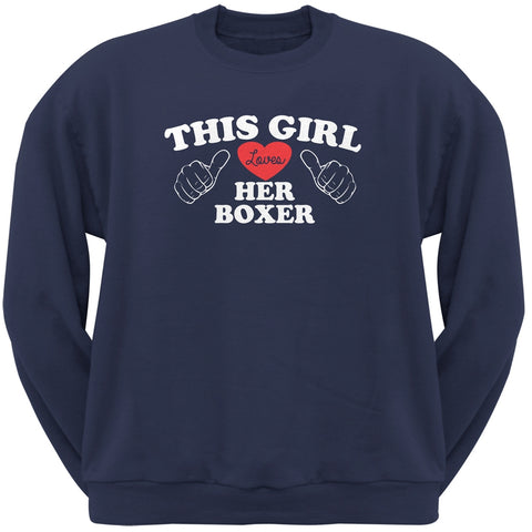 This Girl Loves Her Boxer Navy Adult Crew Neck Sweatshirt