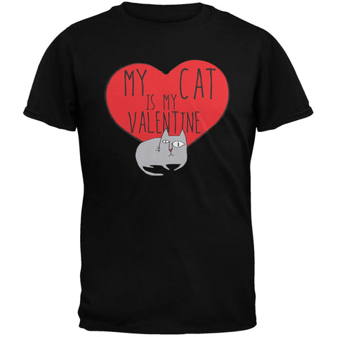 My Cat Is My Valentine Black Adult T-Shirt