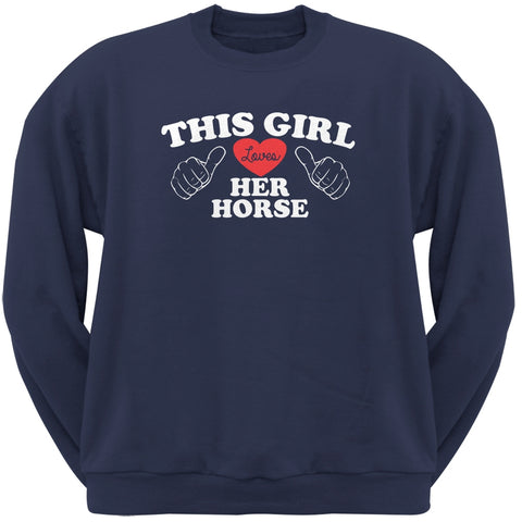This Girl Loves Her Horse Navy Adult Crew Neck Sweatshirt