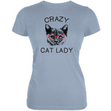 Crazy Cat Lady With Glasses Blue Soft Juniors T-Shirt