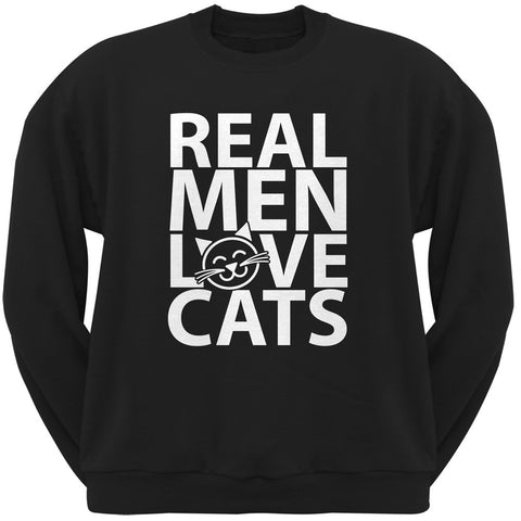 Valentine's Day - Real Men Love Cats Black Adult Crew Neck Sweatshirt