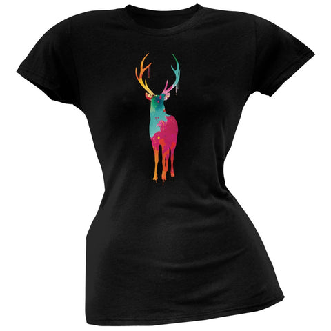 Splatter Deer Black Soft Juniors T-Shirt