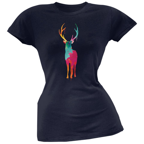 Splatter Deer Navy Soft Juniors T-Shirt