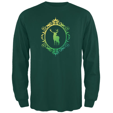Deer Silhouette Forest Green Adult Long Sleeve T-Shirt