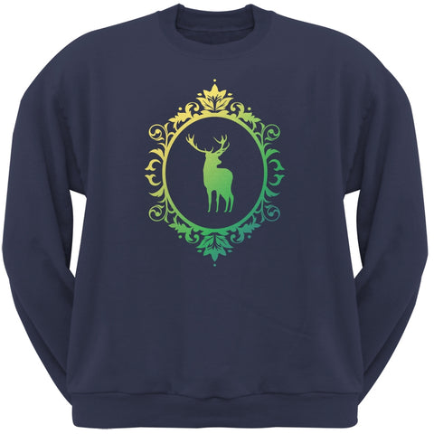 Deer Silhouette Navy Adult Crew Neck Sweatshirt