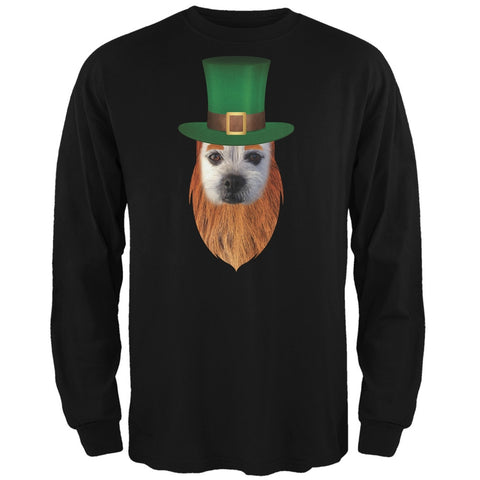 St. Patricks Day - Funny Leprechaun Dog Black Adult Long Sleeve T-Shirt