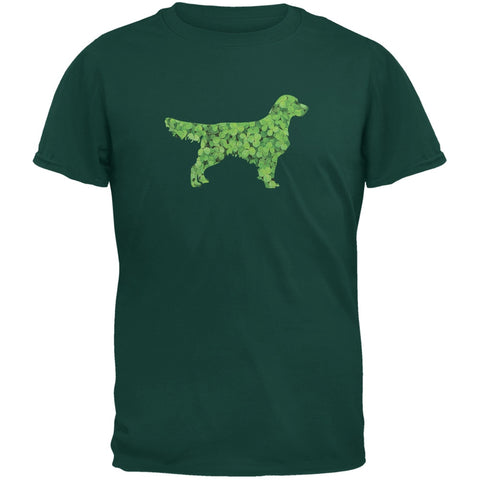 St. Patricks Day - Golden Retrievers Shamrock Forest Adult T-Shirt