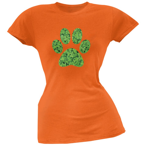 St. Patricks Day - Dog Paw Orange Soft Juniors T-Shirt
