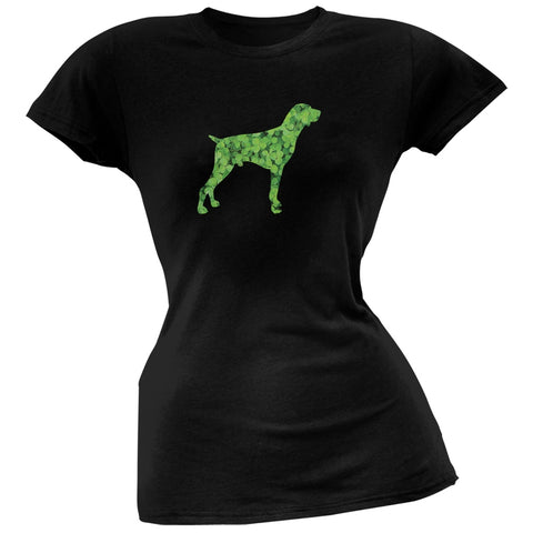 St. Patricks Day - German Shorthaired Shamrock Black Soft Juniors T-Shirt