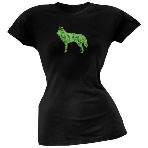 St. Patricks Day - Siberian Husky Shamrock Black Soft Juniors T-Shirt