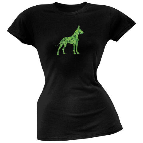 St. Patricks Day - Great Dane Shamrock Black Soft Juniors T-Shirt