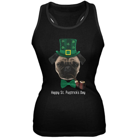 St. Patrick's - Pugtrick's Day Funny Pug Black Juniors Soft Tank Top