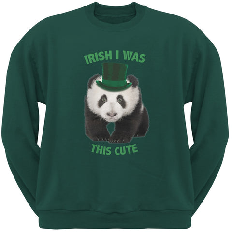 St. Patrick's Day - Irish I Was This Cute Panda Forest Green Adult Sweatshirt