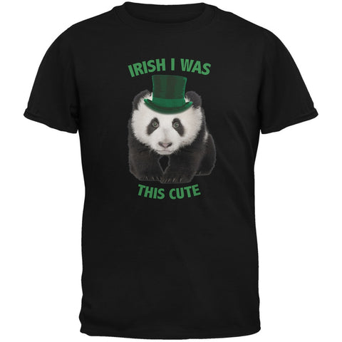 St. Patricks Day - Irish I Was This Cute Panda Black Adult T-Shirt