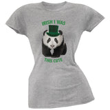St. Patricks Day - Irish I Was This Cute Panda Black Juniors Soft T-Shirt