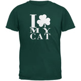 St Patricks Day Shamrock Love My Cat Forest Green Adult T-Shirt