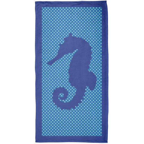 Blue Seahorse Polka Dot All Over Plush Beach Towel