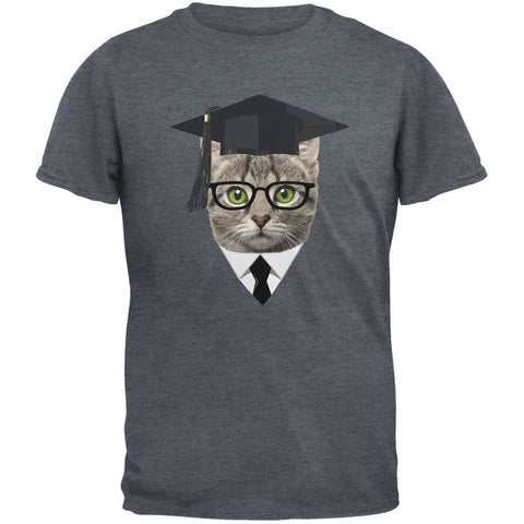 Graduation Funny Cat Dark Heather Adult T-Shirt