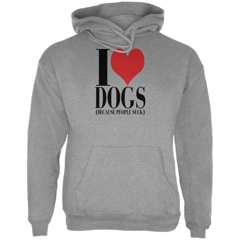 Love Dogs People Suck Heather Grey Adult Hoodie