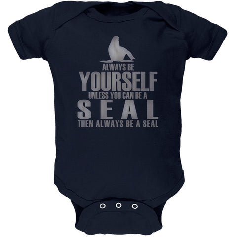 Always Be Yourself Seal Navy Soft Baby One Piece