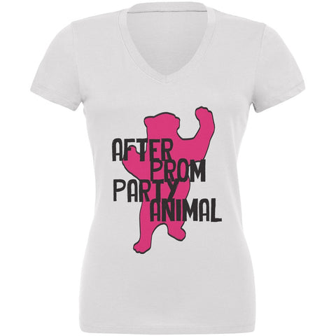 Bear After Prom Party Animal White Juniors V-Neck T-Shirt